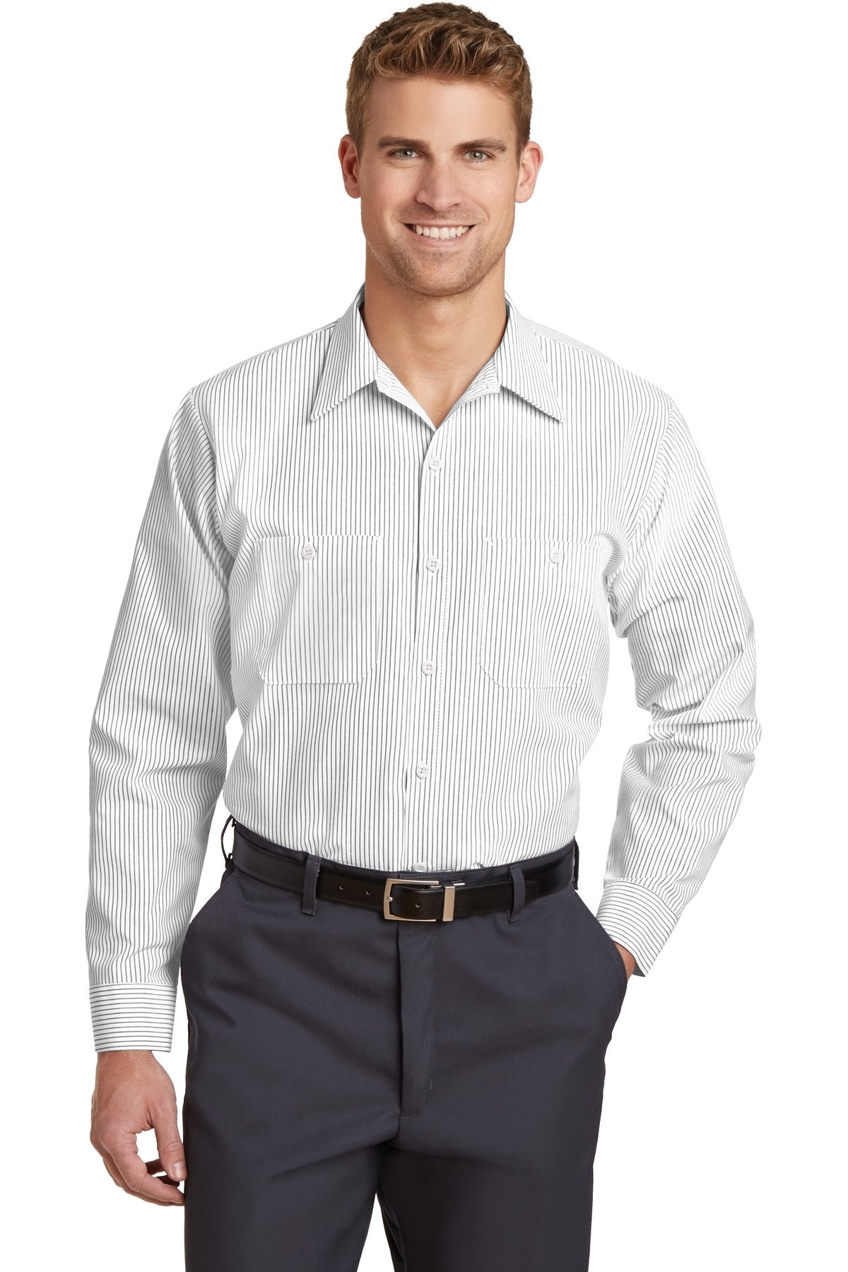 Red Kap ®  Long Size, Long Sleeve Striped Industrial Work Shirt