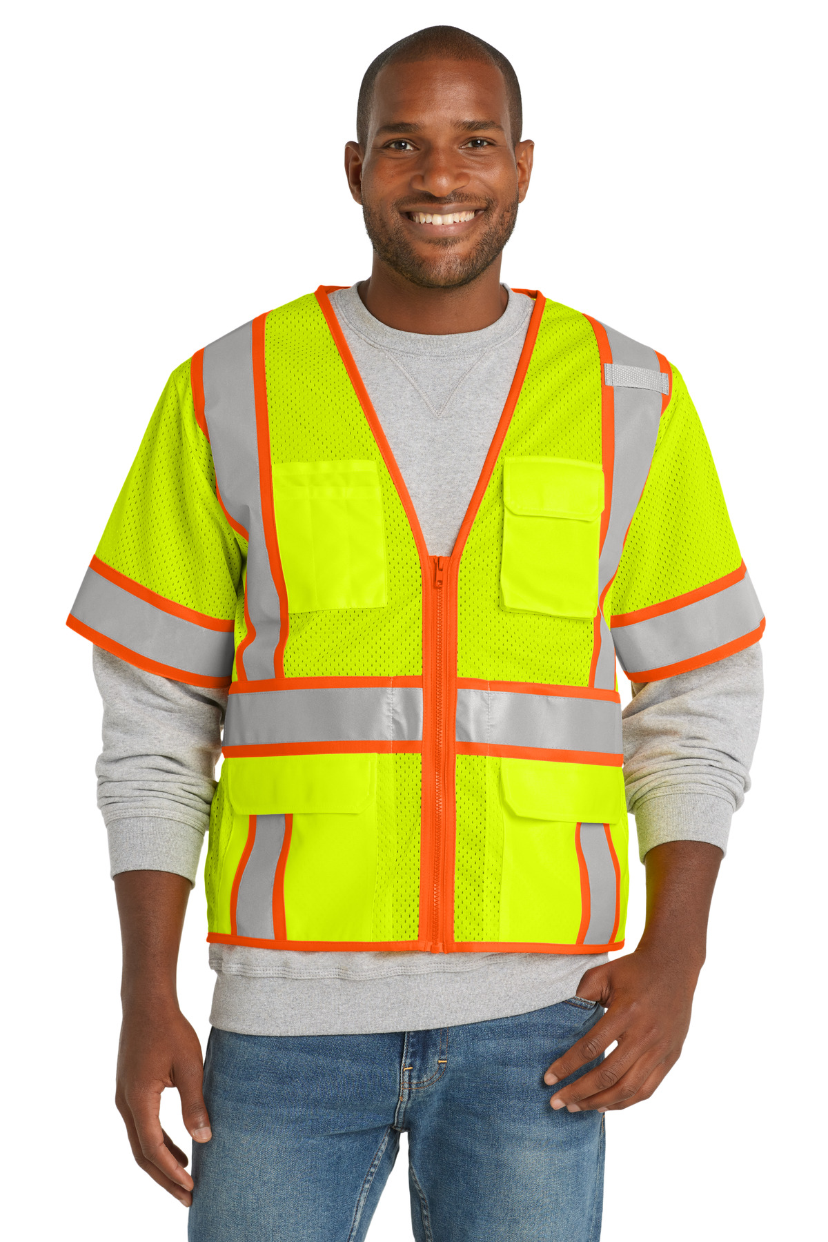 CornerStone  ®  ANSI 107 Class 3 Surveyor Mesh Zippered Two-Tone Short Sleeve Vest
