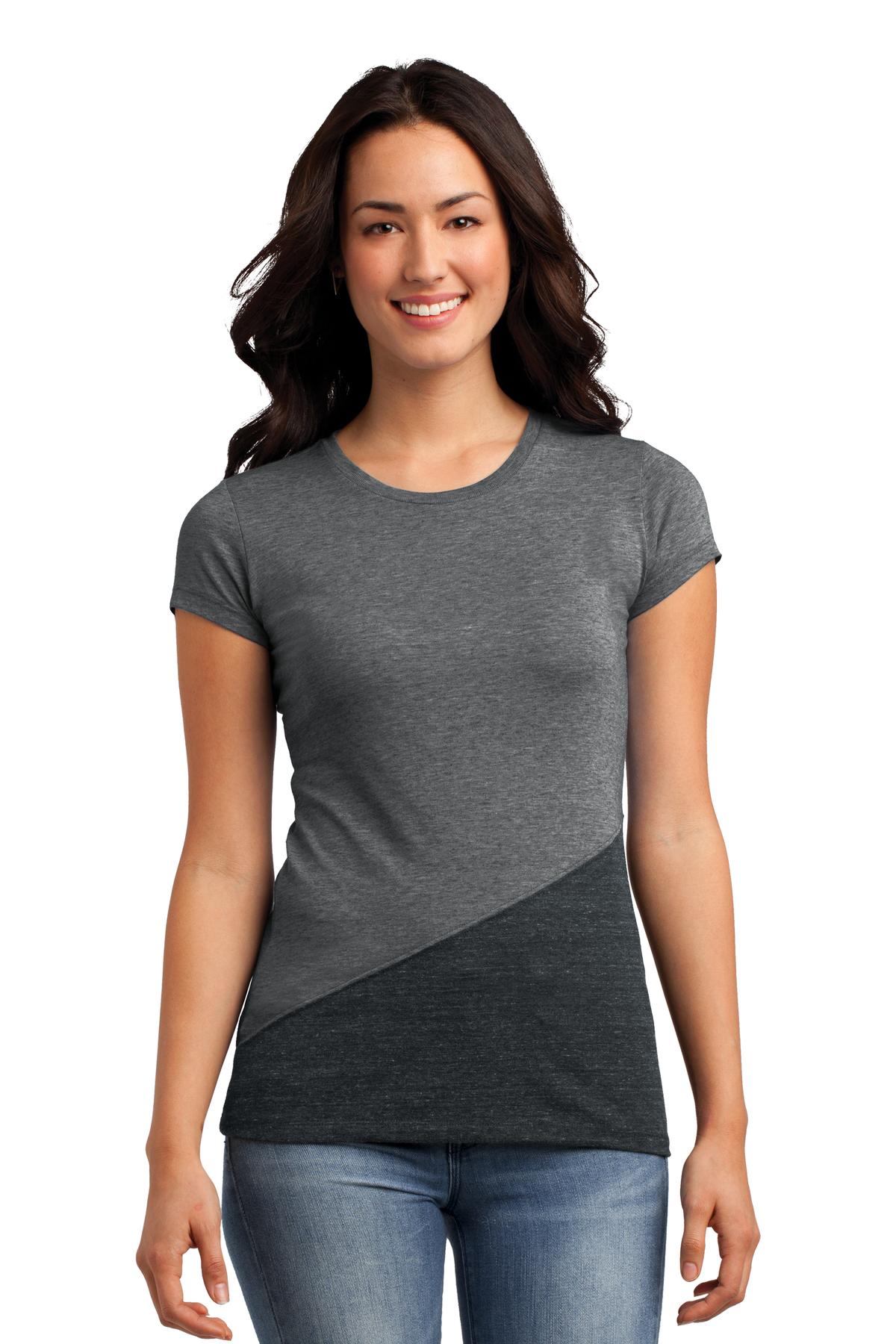 DISCONTINUED  District ®  Juniors Tri-Blend Pieced Crewneck Tee