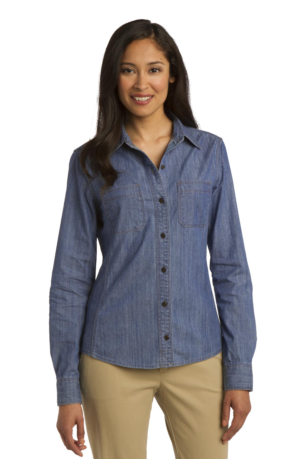 DISCONTINUED  Port Authority ®  Ladies Patch Pockets Denim Shirt