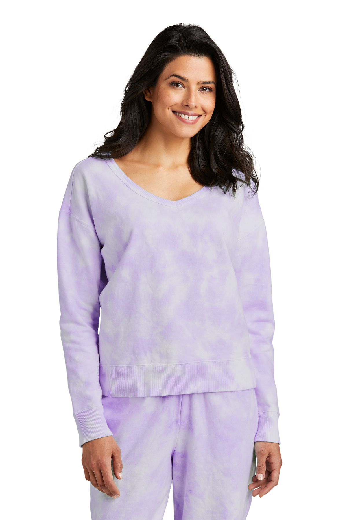 Port & Company ®  Women's Beach Wash ®  Cloud Tie-Dye V-Neck Sweatshirt