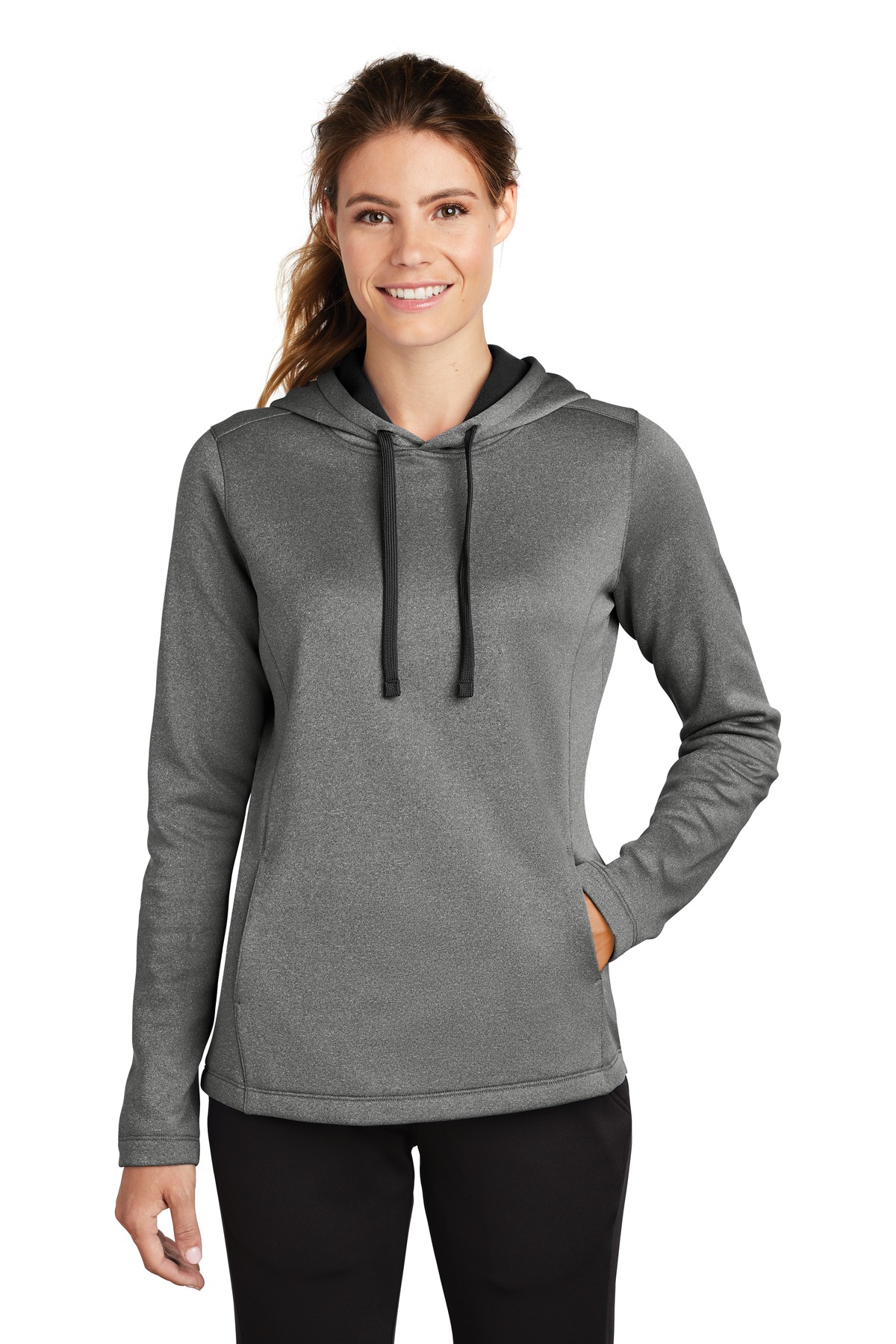 Sport-Tek  ®  Women's PosiCharge  ®  Sport-Wick  ®  Heather Fleece Hooded Pullover