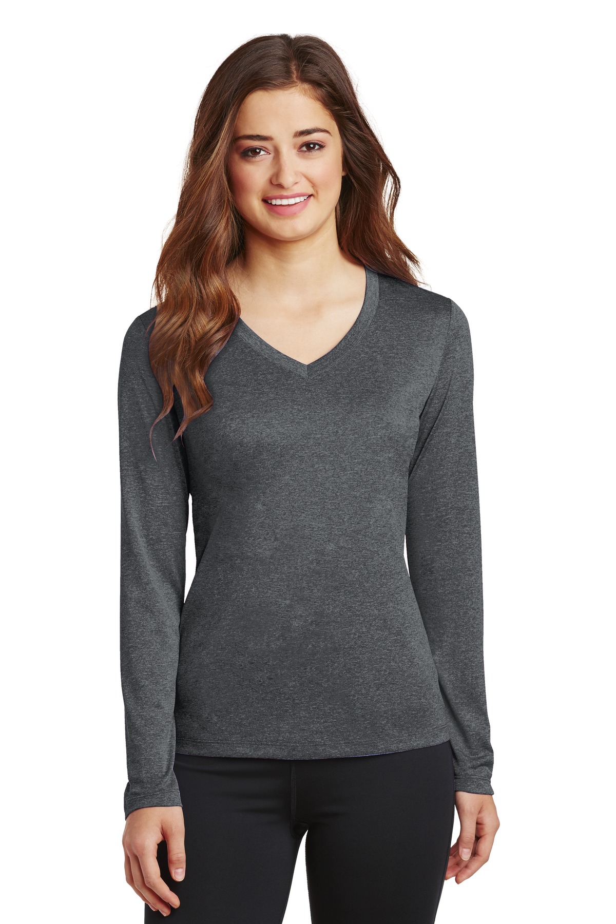 DISCONTINUED  Sport-Tek ®  Ladies Long Sleeve Heather Contender ™  V-Neck Tee