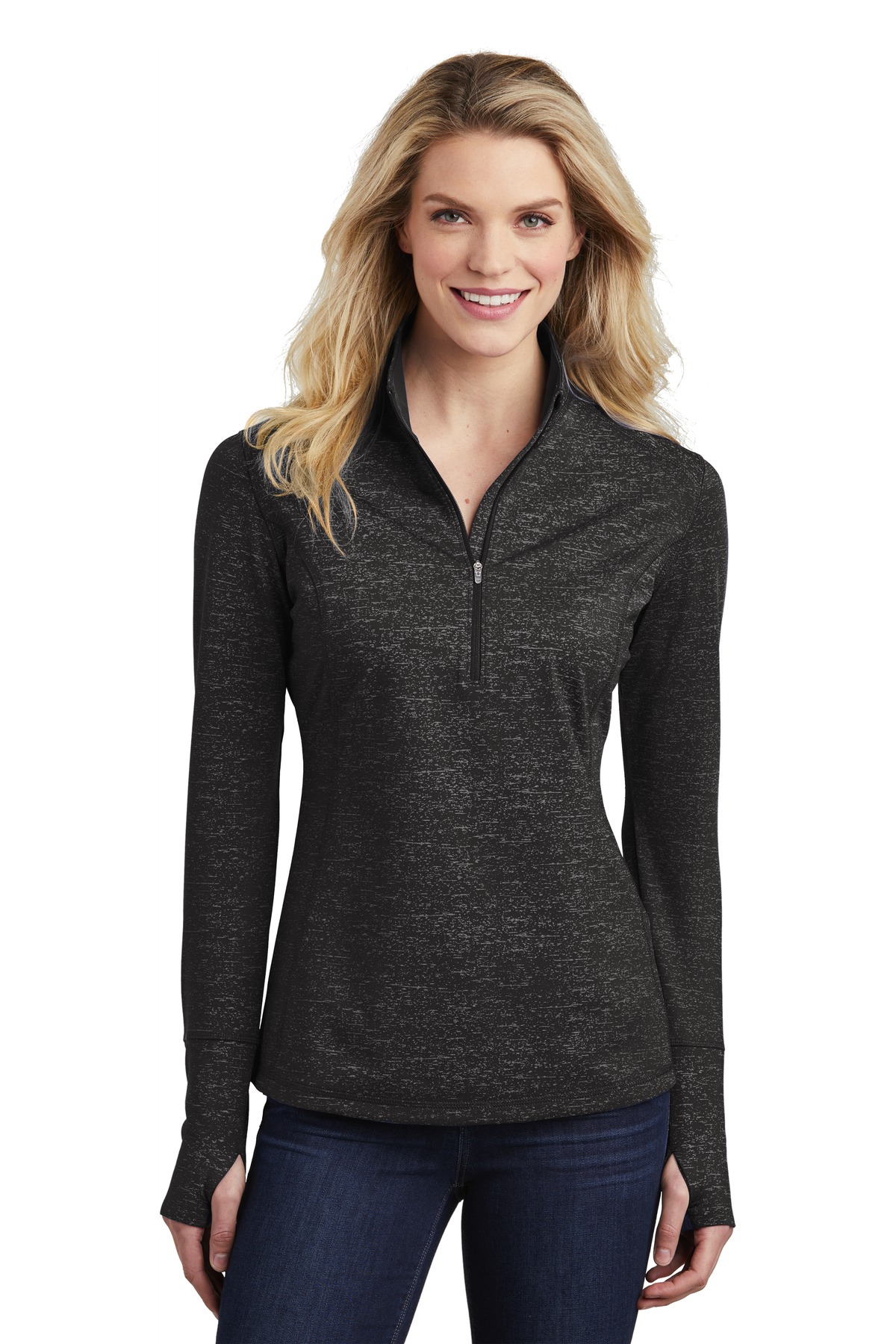 Sport-Tek  ®  Women's Sport-Wick  ®  Stretch Reflective Heather 1/2-Zip Pullover
