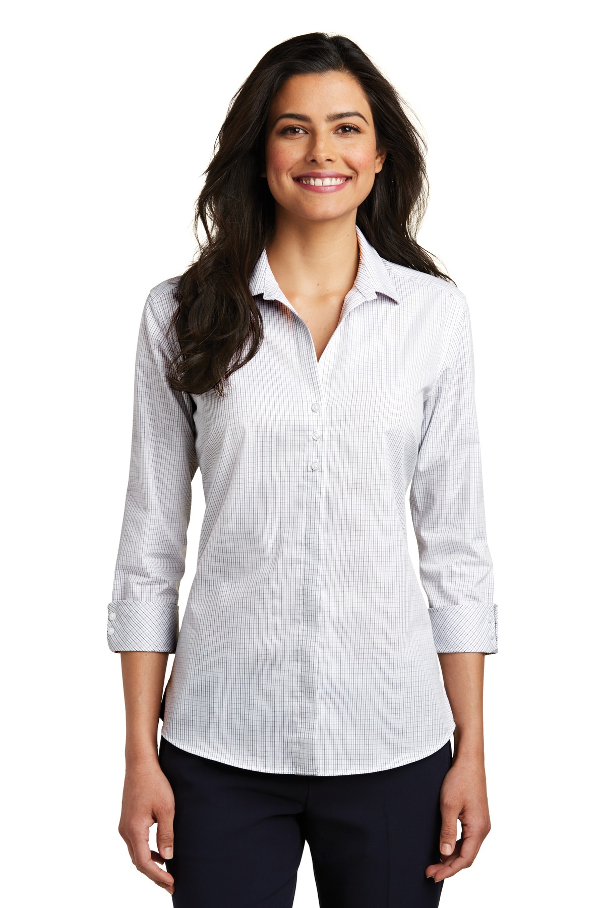 DISCONTINUED  Port Authority ®  Ladies 3/4-Sleeve Micro Tattersall Easy Care Shirt