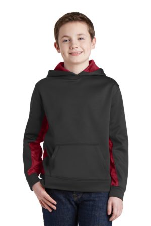 Sport-Tek ®  Youth Sport-Wick ®  CamoHex Fleece Colorblock Hooded Pullover