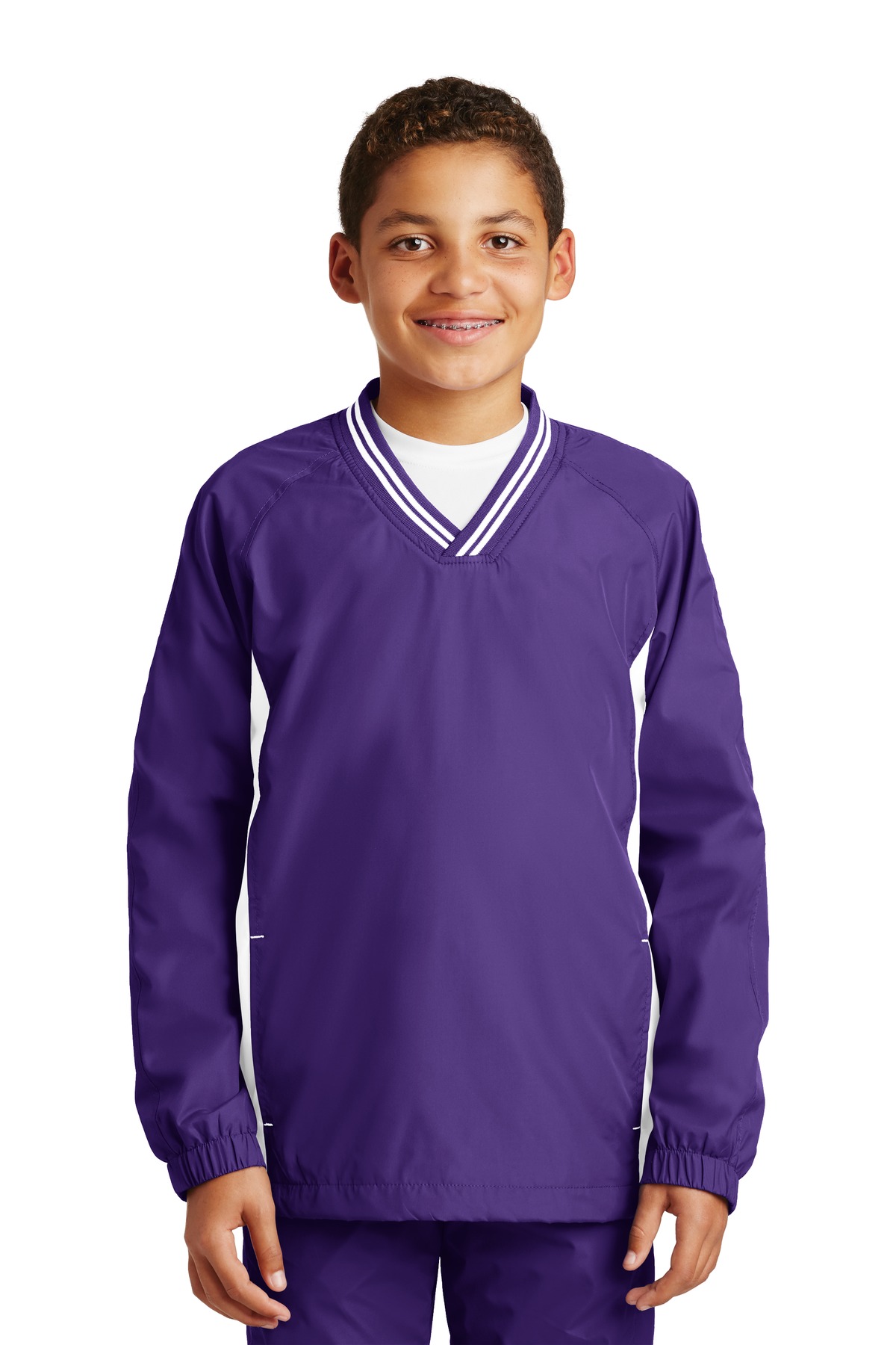 DISCONTINUED  Sport-Tek ®  Youth Tipped V-Neck Raglan Wind Shirt