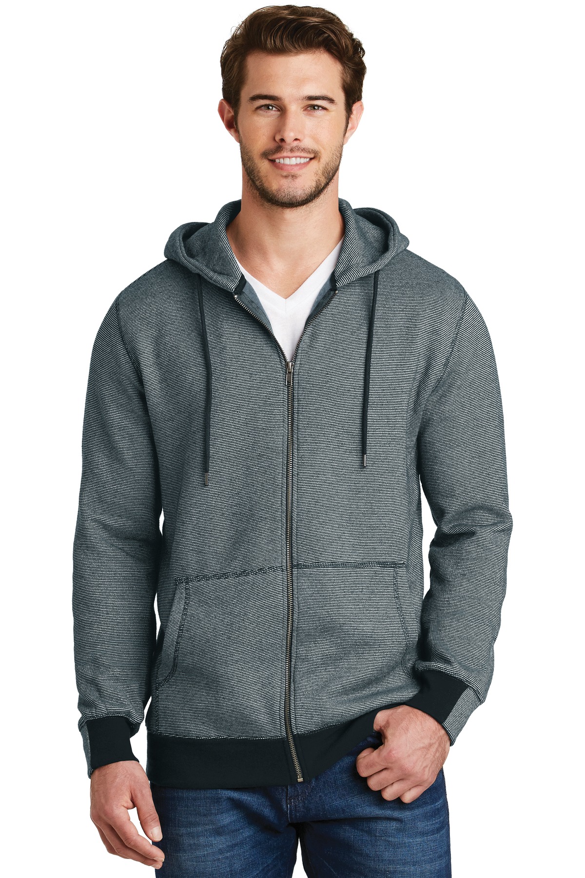 DISCONTINUED  District Made ®  - Mens Mini Stripe Full-Zip Hoodie