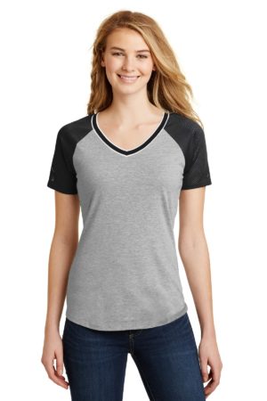 DISCONTINUED  District ®  Juniors Mesh Sleeve V-Neck Tee