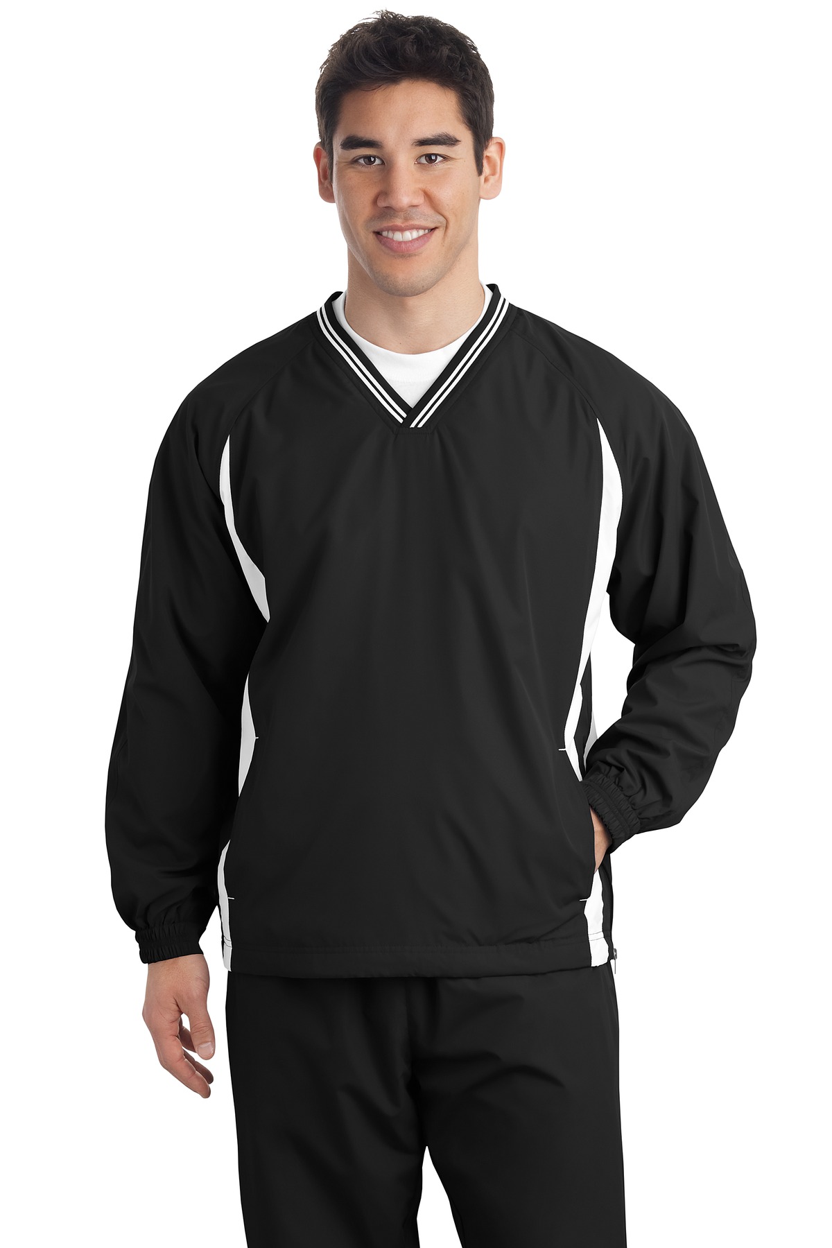 DISCONTINUED  Sport-Tek ®  Tall Tipped V-Neck Raglan Wind Shirt