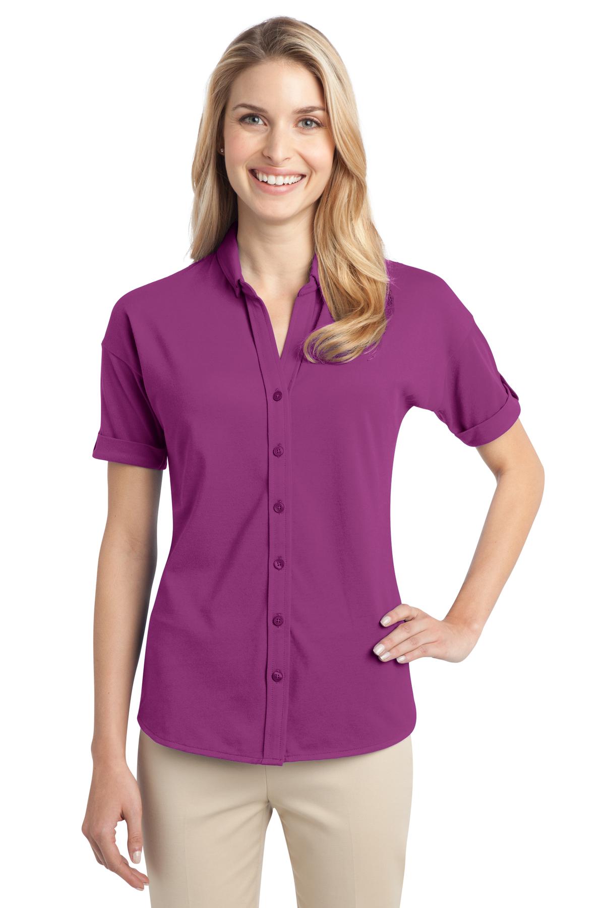 DISCONTINUED  Port Authority ®  Ladies Stretch Pique Button-Front Shirt