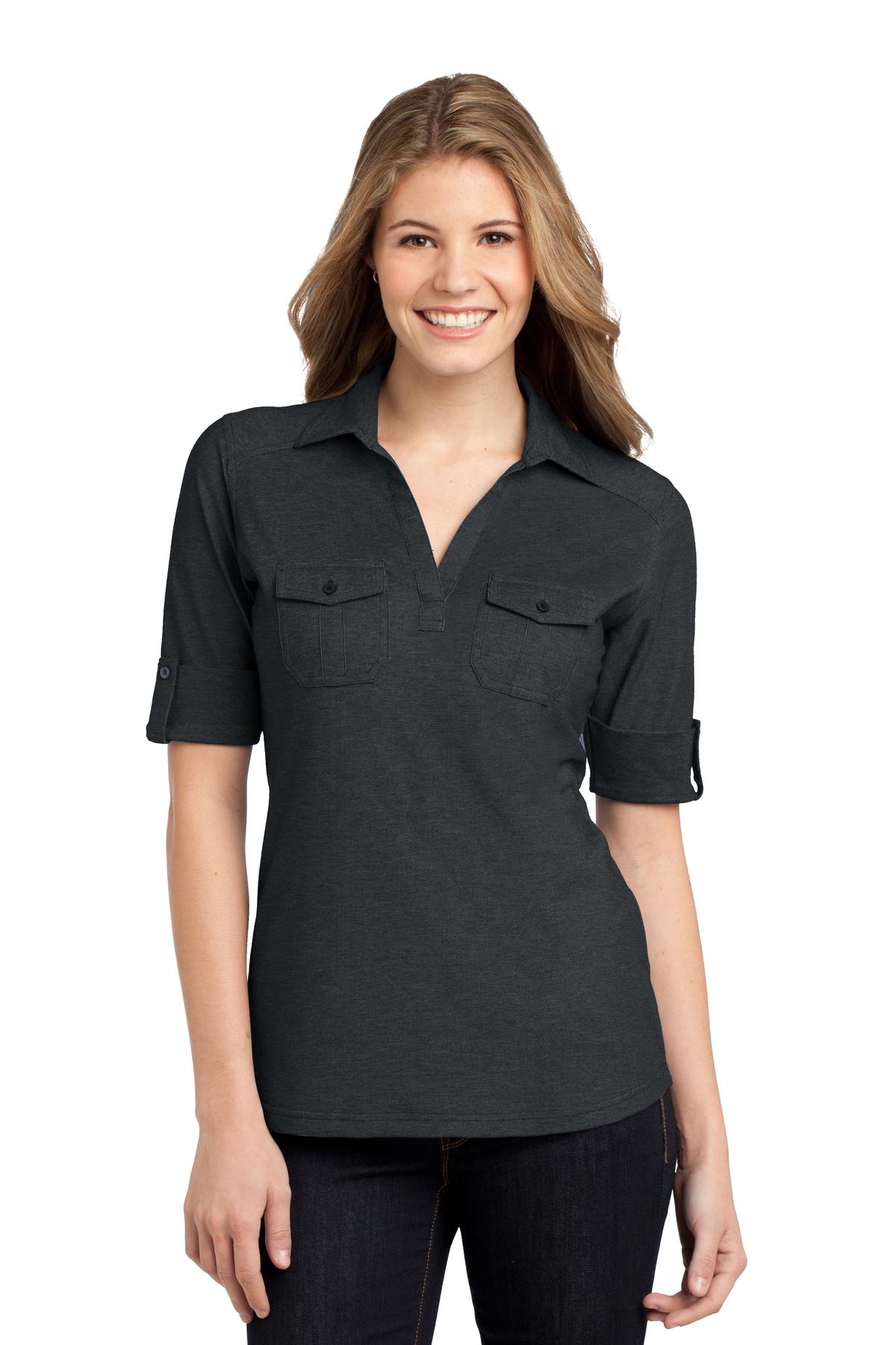DISCONTINUED  Port Authority ®  Ladies Oxford Pique Double Pocket Polo