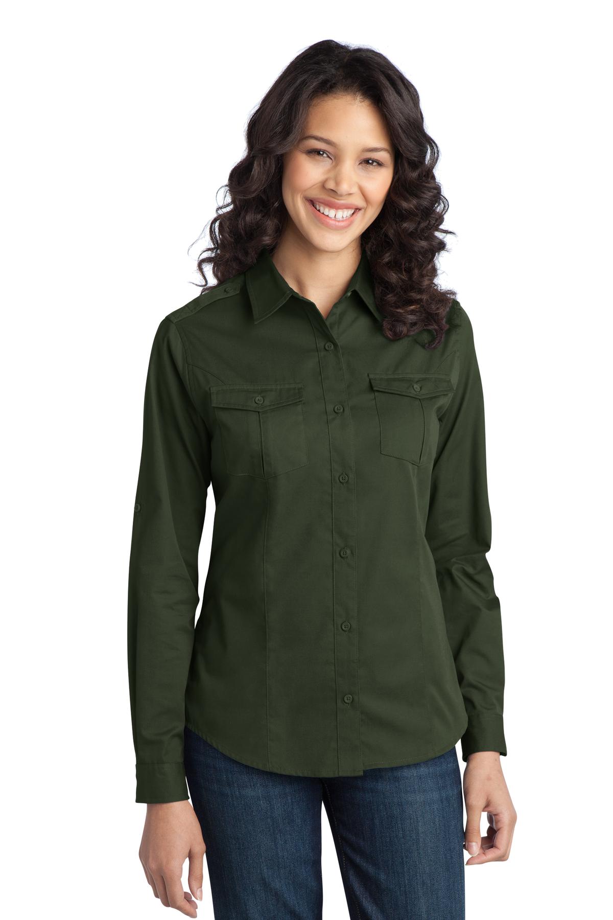 DISCONTINUED  Port Authority ®  Ladies Stain-Release Roll Sleeve Twill Shirt