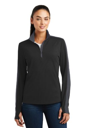 DISCONTINUED  Sport-Tek ®  Ladies Sport-Wick ®  Textured Colorblock 1/4-Zip Pullover