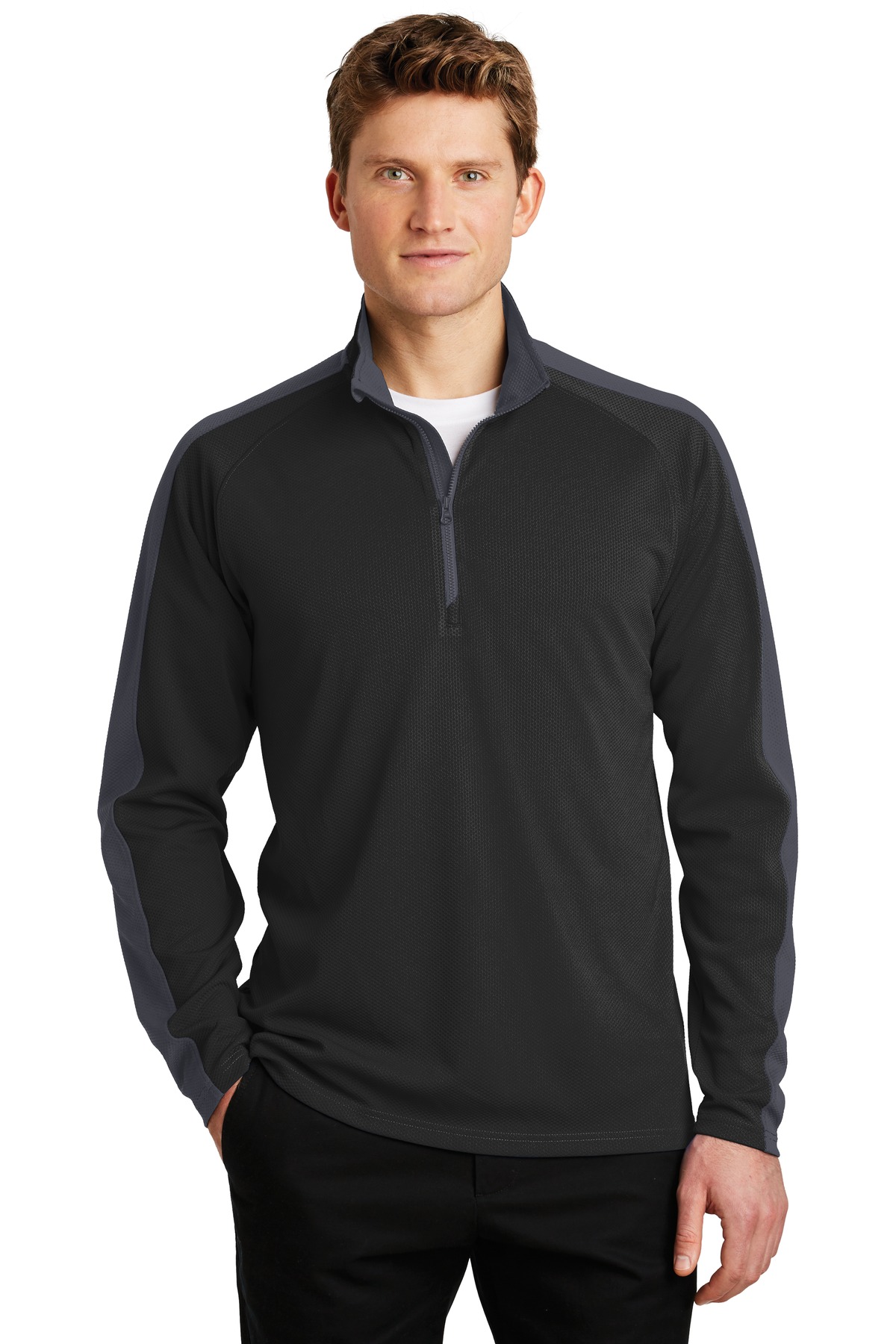 Sport-Tek ®  Sport-Wick ®  Textured Colorblock 1/4-Zip Pullover